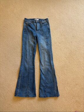 Garage Women's Dark Blue Flare Jeans with Stitching